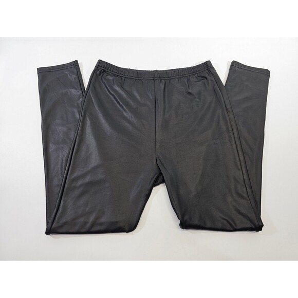 Women's L Plush Fleece Lined Liquid Legging Black Faux Leather Pleather Pants - Picture 3 of 8